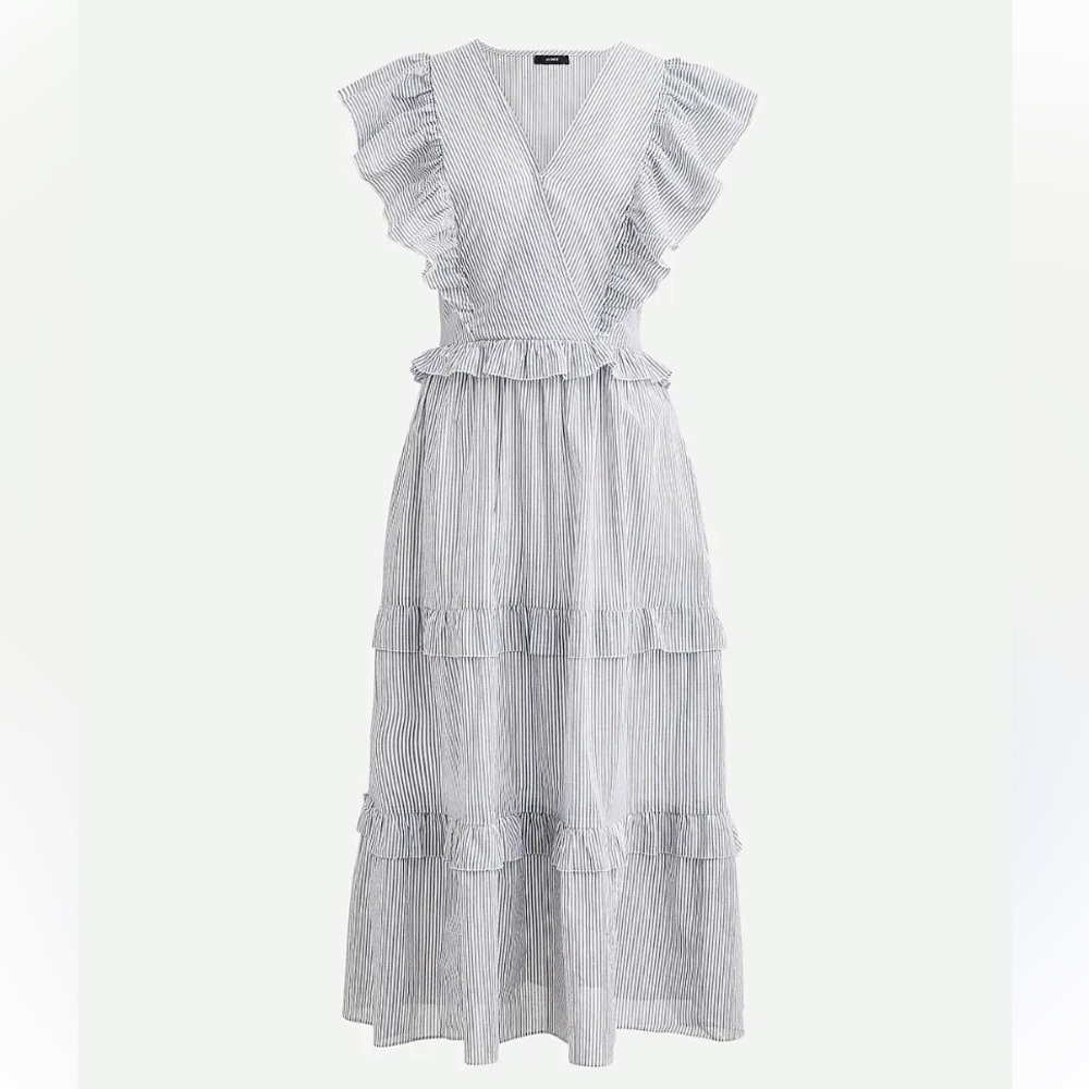 J.Crew Ruffle sleeve cotton voile dress blue stripe - Picture 2 of 12